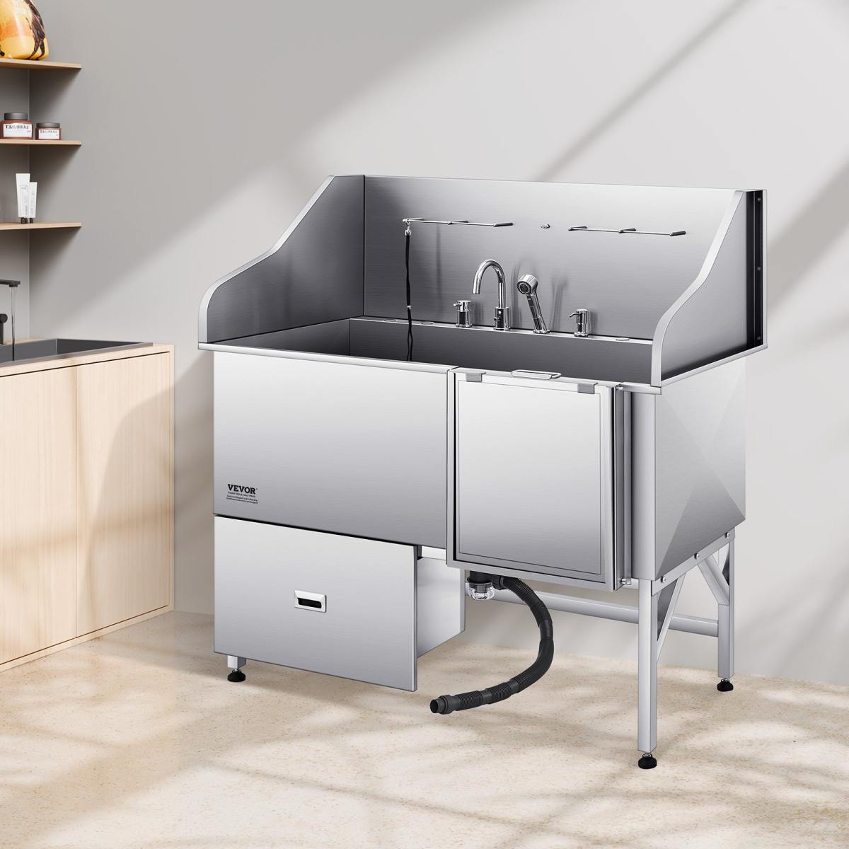 61 Inch Dog Grooming Bath Tub Stainless Steel W Ramp Water Filter