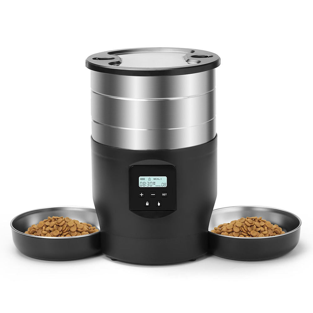 Automatic Pet Feeder Timed Quantitative 304 Stainless Steel Double Bowl Dispenser