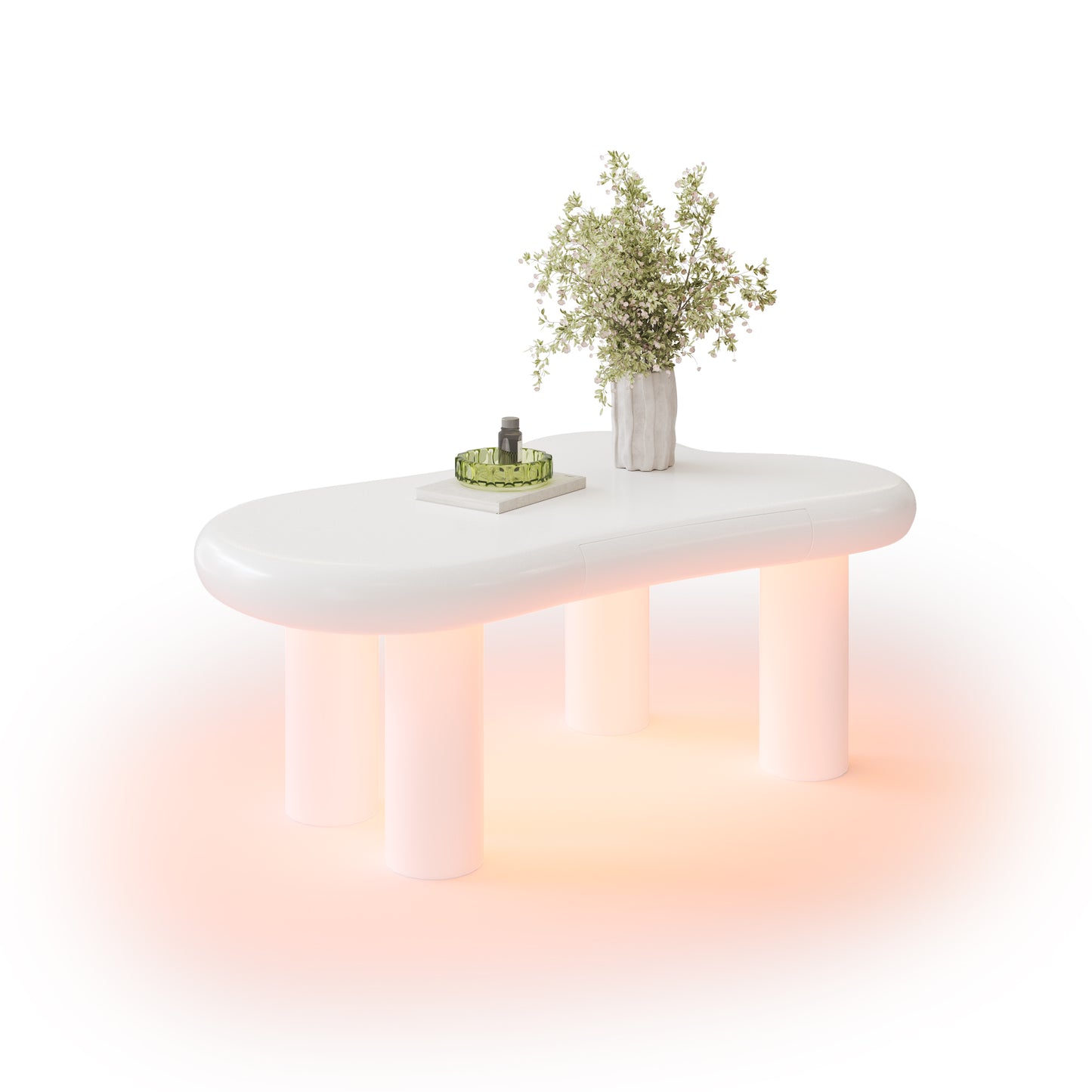 White Cloud-Shaped MDF Coffee Table With 16-Colour LED Lighting & Drawer  Modern Living Room Table, With Storage