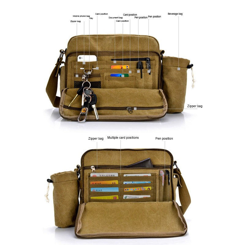 Men Canvas Leather Bag Messenger Satchel Military Travel Cross Body Shoulder Bag