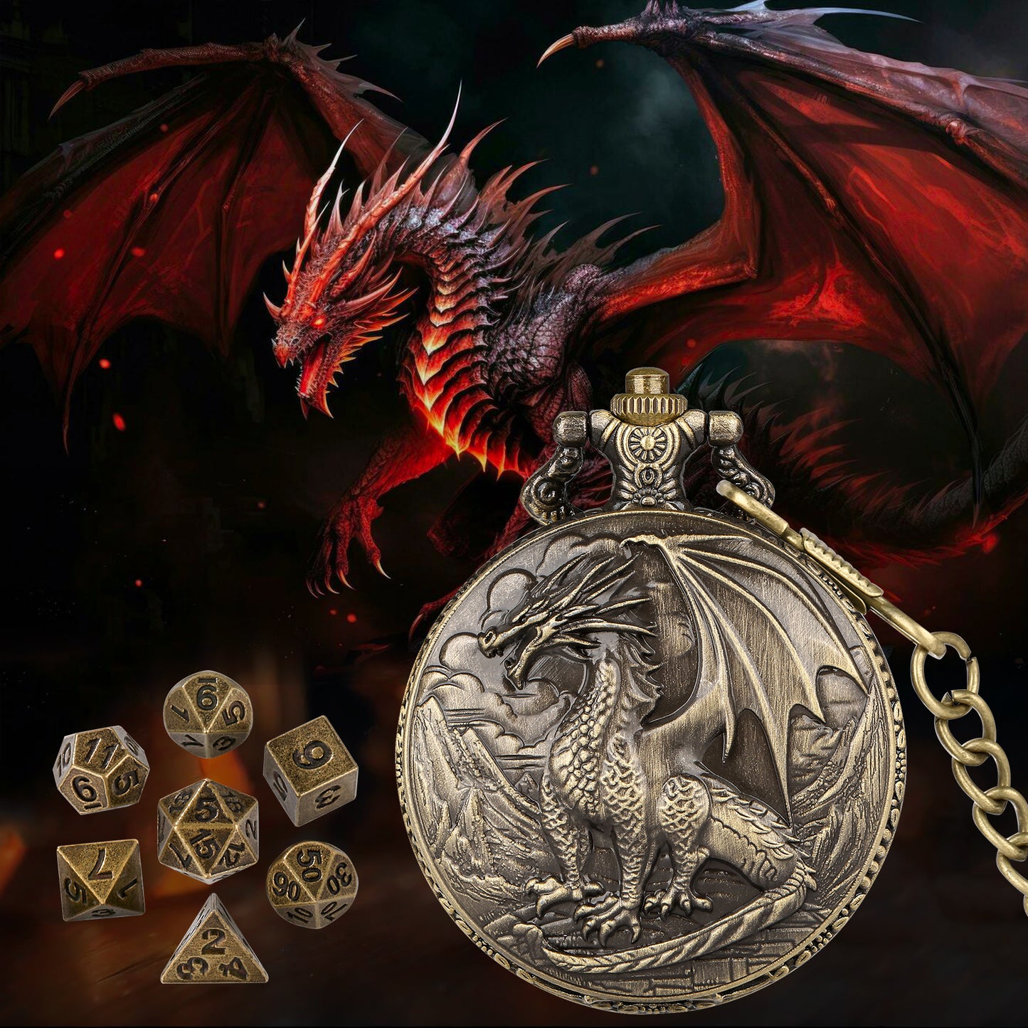 Dice Set With 3D Carved Pocket Watch, Equipped With 7-piece Polyhedral Metal Dice, Role-playing Game Accessories, Men's And Women's Birthday Gifts, Christmas Gifts, Family Gathering Tabletop Games