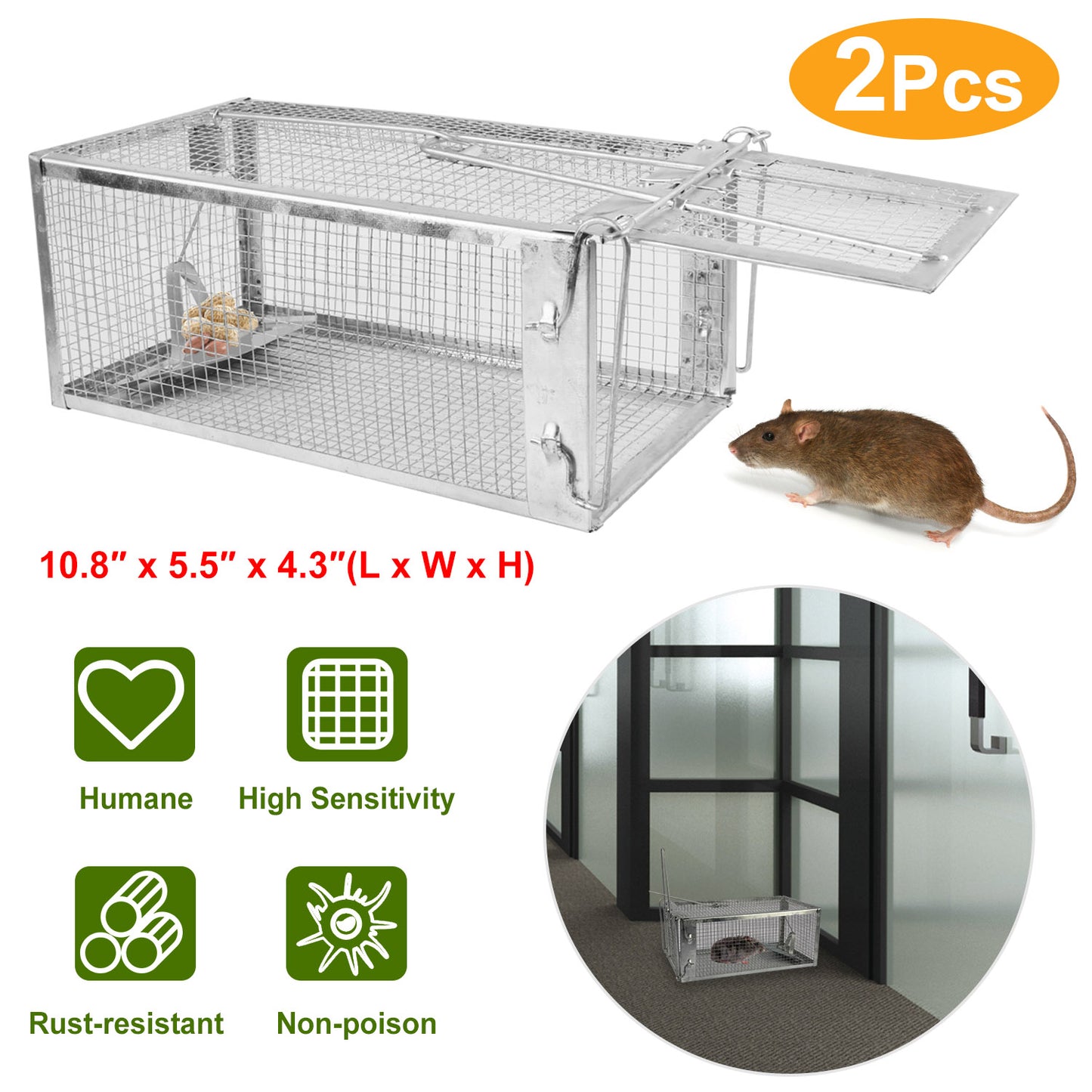 Humane Live Animal Trap, Galvanized Steel Mouse Cage Trap With Sensitive Gravity Pedal, Escape-Proof Design, Reusable Rodent Catcher For Home Yard Garage Restaurant