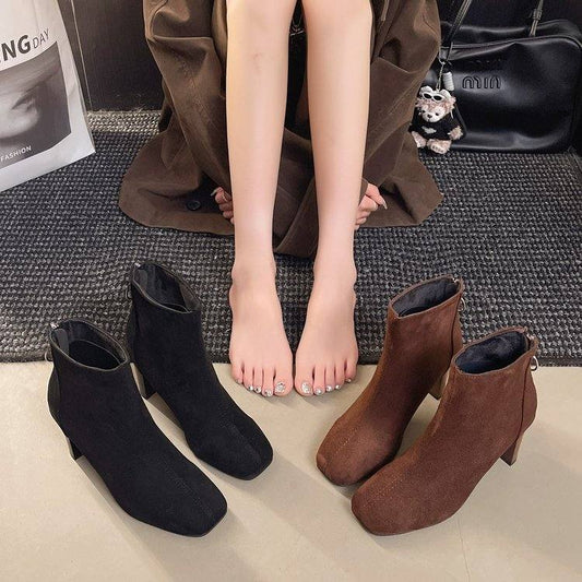 New Arrival Square Toe Block Heel Fashion Boots, Korean Style Back Zipper Elegant Ankle Boots For Women