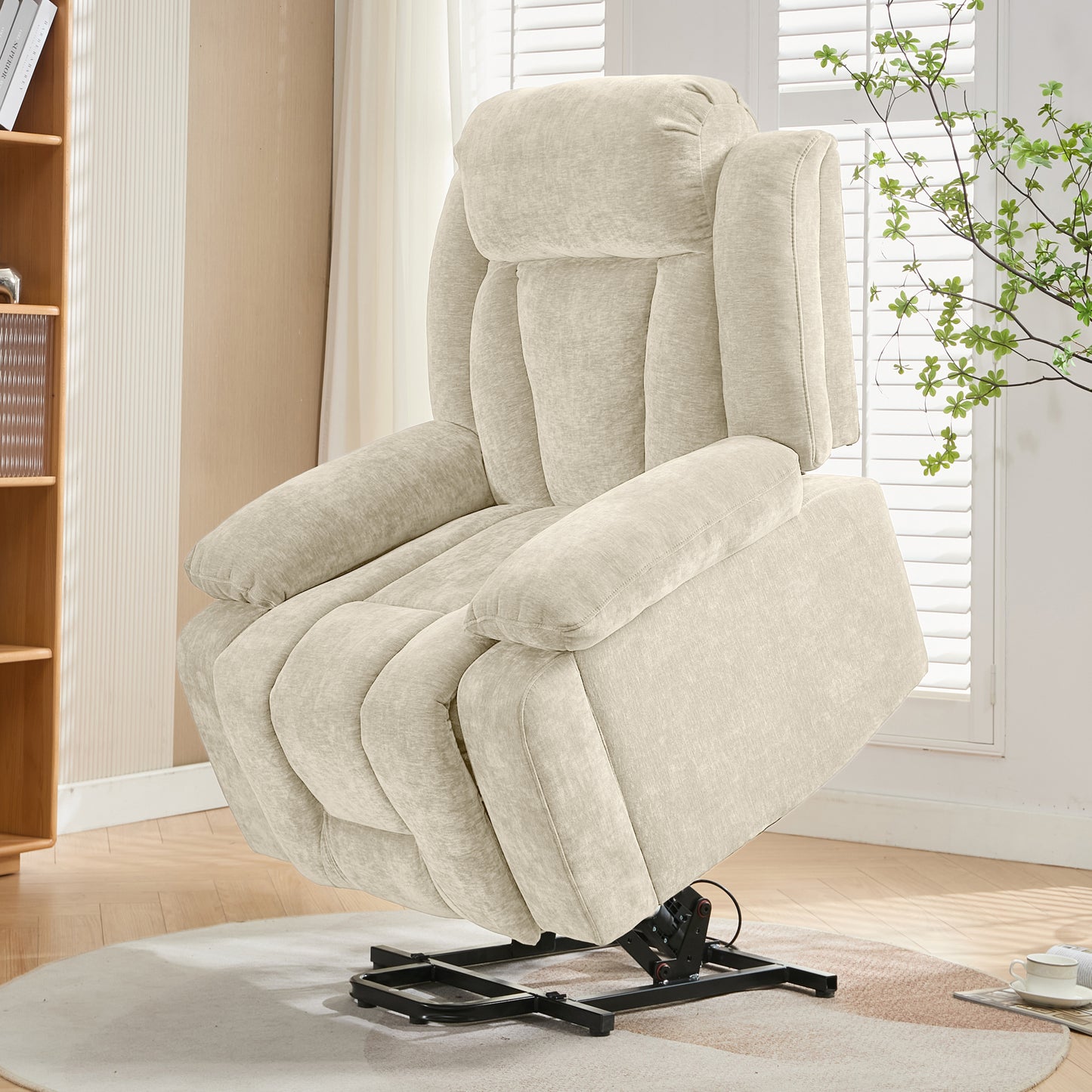 95x94x107cm Massage Chair Electric Recliner With 8-Point Massage And Heating Function, TV Chair With Lifting Function ,Fabric Sofa With Storage Compartment And Side Pockets, And USB,Beige