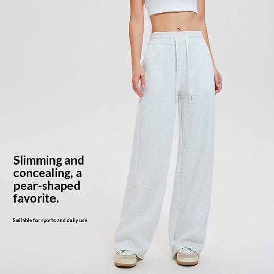 Womens Sporty Straight-Leg Pants SpringSummer High-Waisted Drawstring-Details Loose Yoga Trousers