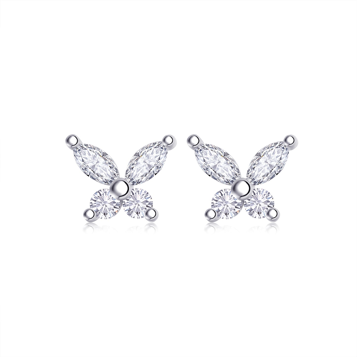 S925 Sterling Silver Butterfly Stud Earrings, D-VVS1 Moissanite Marquise & Round Cut, Platinum Plated 1.6g Women's Jewelry Gift Box