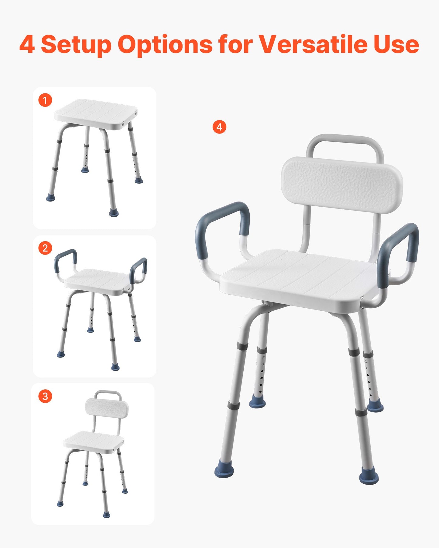 Swivel Shower Chair With Arms And Back, 400 Lbs Heavy Duty Bench Seat For Inside Shower Stall And Bathtub, Height Adjustable Bathroom Bath Tub Seat For Adults, Seniors, Elderly And Disabled