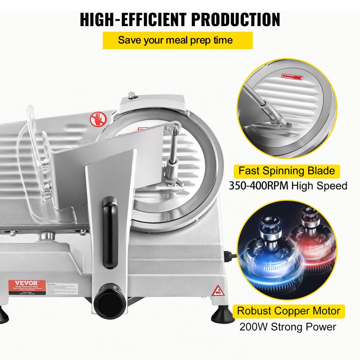 Commercial Meat Slicer, 200W Electric Deli Food Slicer, 350-400RPM Meat Slicer With 8' Carbon Steel Blade, 0 - 0.47 Inch Adjustable Thickness Electric Meat Slicer For Home And Commercial Use