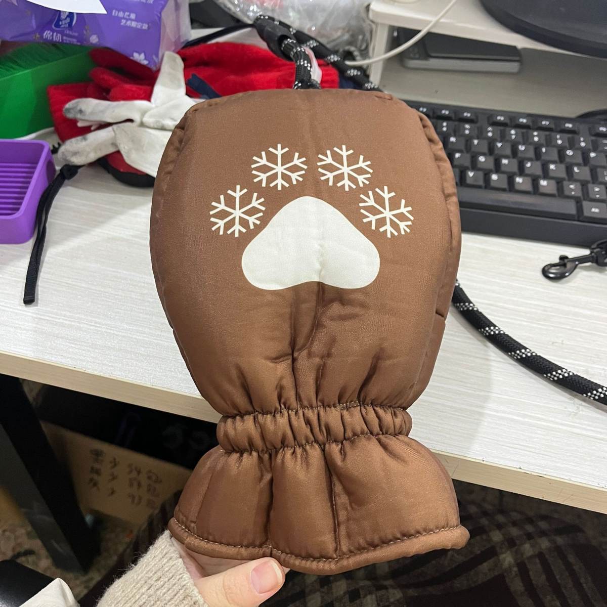 Warm Waterproof Gloves For Pet Lovers With A Dog Leash