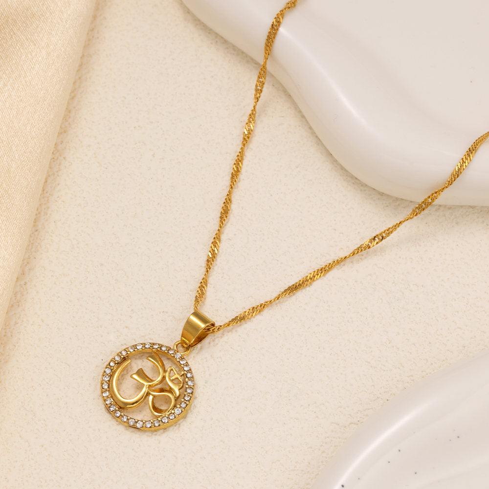 1pcs Fashionable Inlaid Circular Pendant Necklace, Personalized Symbol Yoga Necklace, Suitable For Women's Daily Holiday Wear