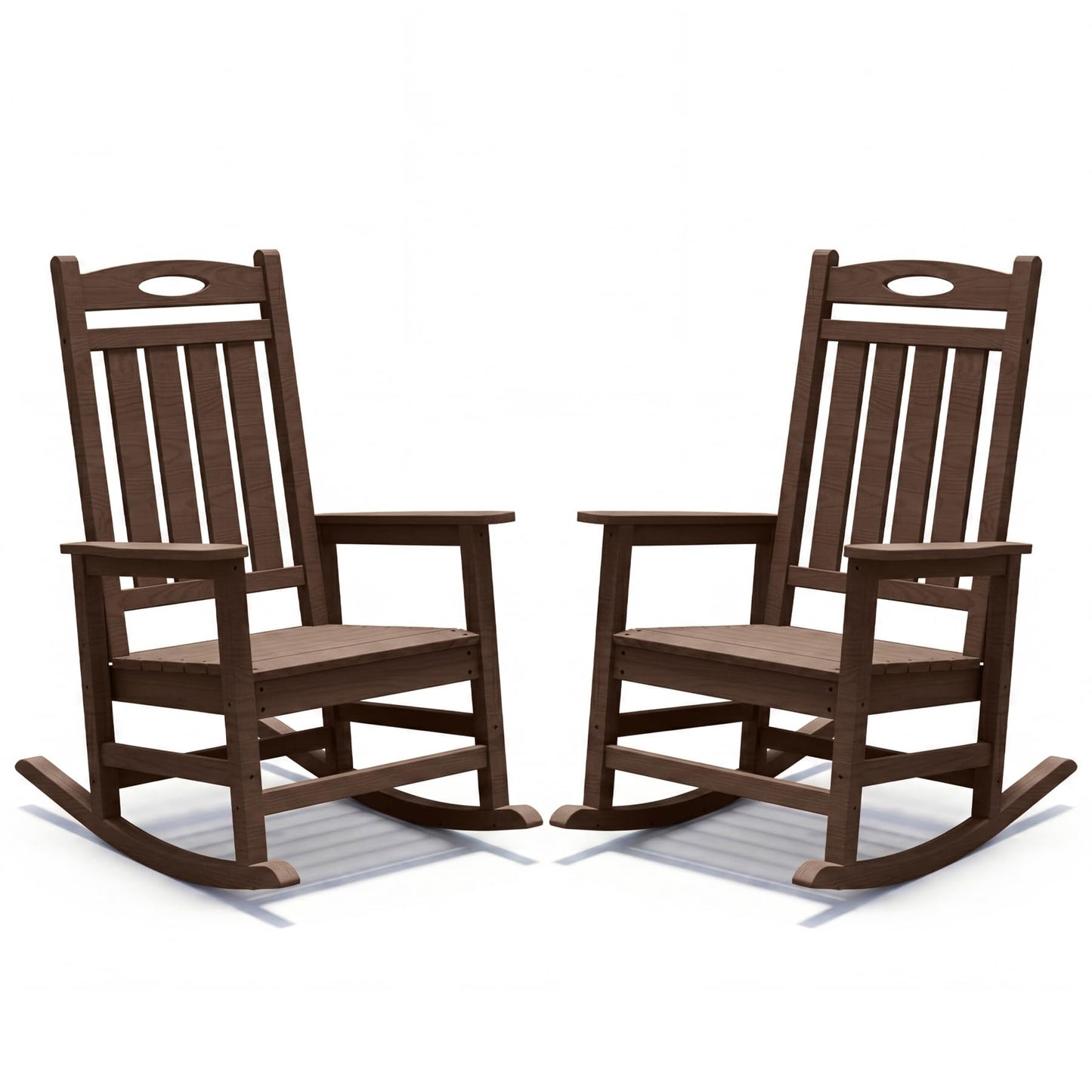 Outdoor Rocking Chair Set Of 2, HDPE Patio Rocking Chair For Adults, Oversized Outdoor Rocker For Porch Garden Lawn,Brown