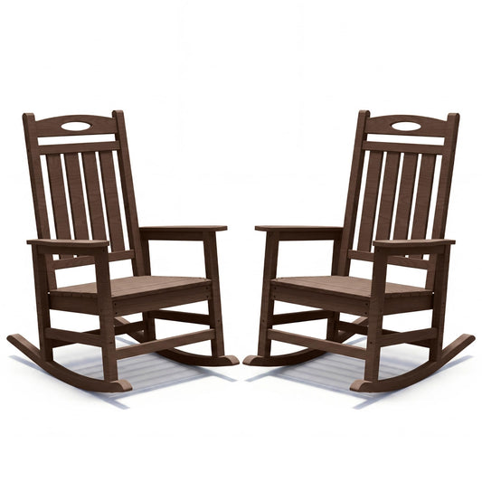 Outdoor Rocking Chair Set Of 2, HDPE Patio Rocking Chair For Adults, Oversized Outdoor Rocker For Porch Garden Lawn,Brown