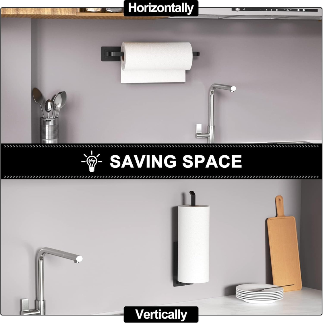 Paper Towel Holder Self Adhesive Or Drilling Matte Black Upgraded Aluminum Kitchen Roll Dispenser Under Cabinet Lighter But Stronger Than Stainless Steel