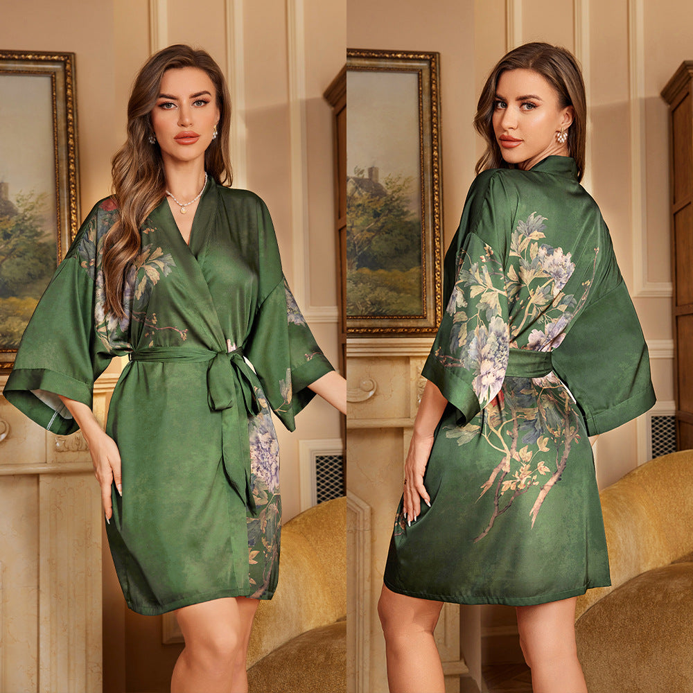 Luxury Three-quarter-sleeve Cooling Nightgown Loungewear For Women