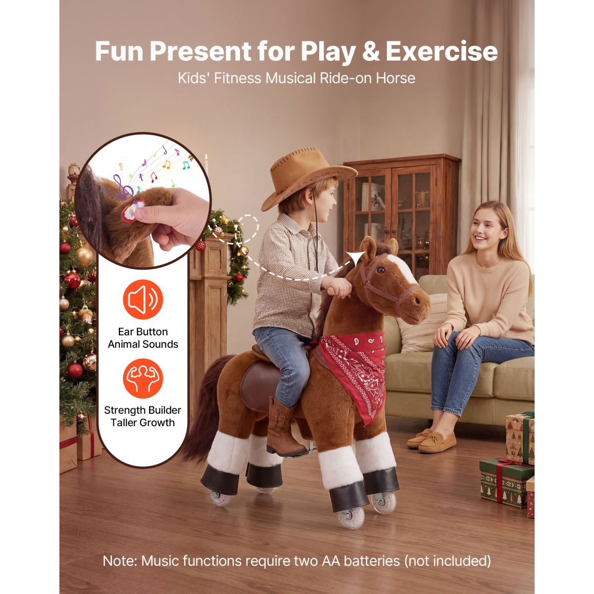 Ride On Horse, Riding P Ony Toys For Kids, No Battery Required, Smooth Wheels With Anti-Roll Stop Ring, Upgraded Raised Seat, Handles, Pedals, 110 Lbs Max Load Capacity For Ages 3-8