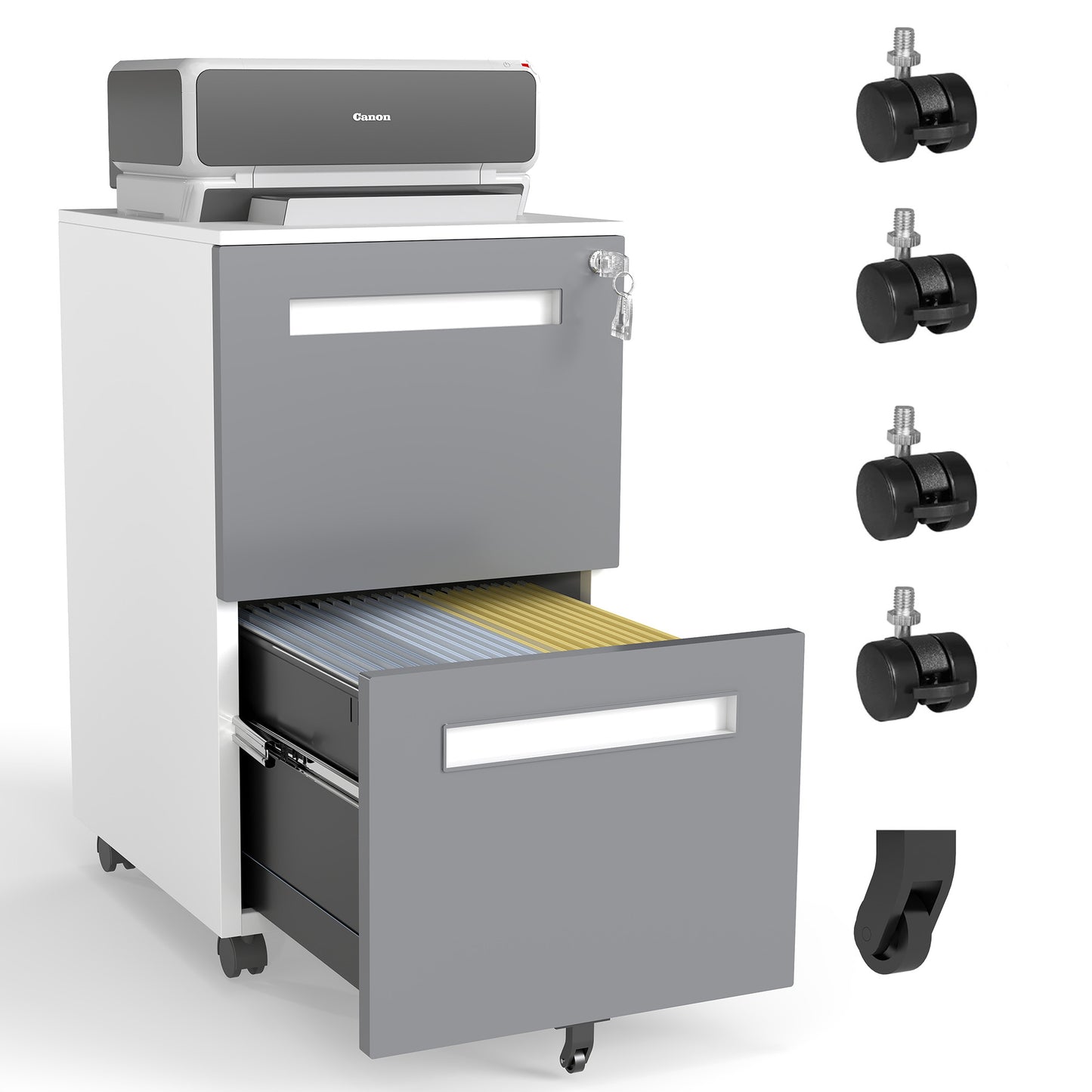 2-Drawer Mobile File Cabinet With Lock, All-Steel Metal Storage Cabinet On 360 Wheels, For Home Office & Commercial Use, Fully Assembled, Holds A4 Letter Legal Files, 110lbs Drawer Capacity