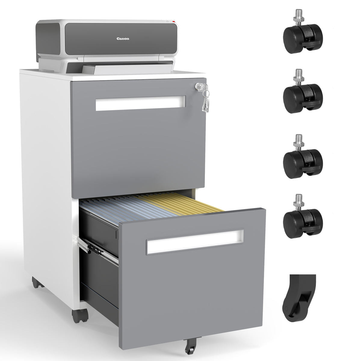 2-Drawer Mobile File Cabinet With Lock, All-Steel Metal Storage Cabinet On 360 Wheels, For Home Office & Commercial Use, Fully Assembled, Holds A4 Letter Legal Files, 110lbs Drawer Capacity
