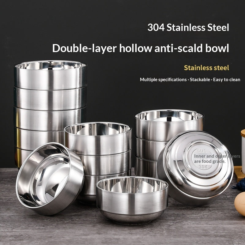 Commercial Korean-style Minimalist Stainless Steel Double-layer Bowl