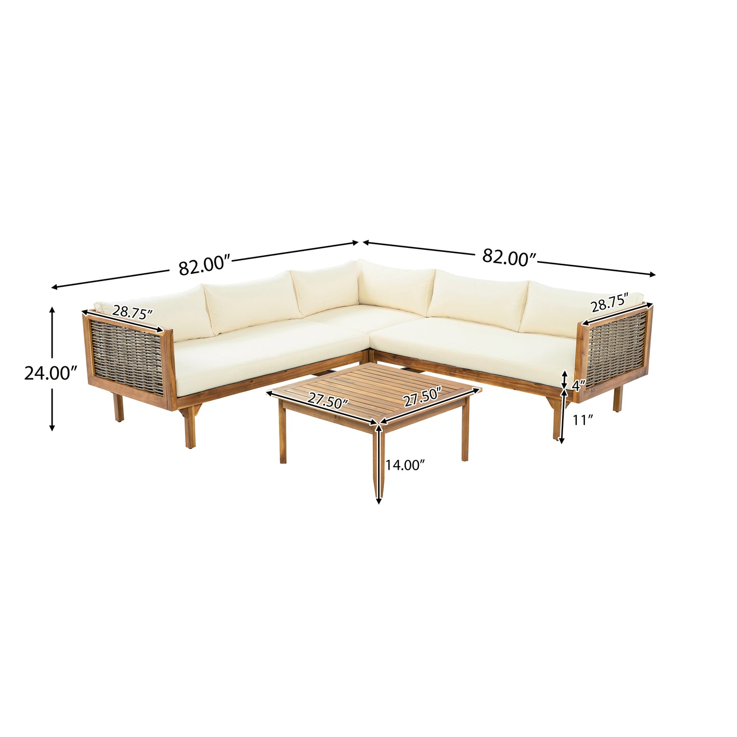 SECTIONAL SEATING GROUP WITH WATERPROOF CUSHIONS - PREMIUM OUTDOOR SOFA SET BEIGE CUSHION