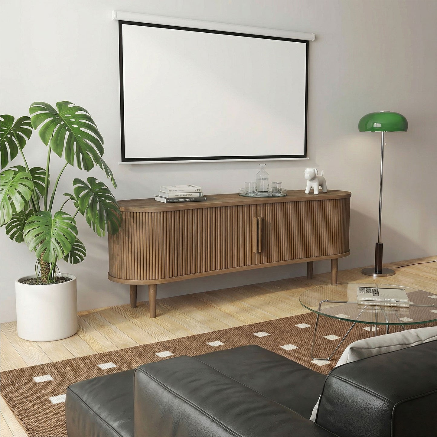 63in Fluted TV Stand Modern Media Console Table Entertainment Center With Sliding Door And Solid Wood Legs For Living Room Bedroom Office