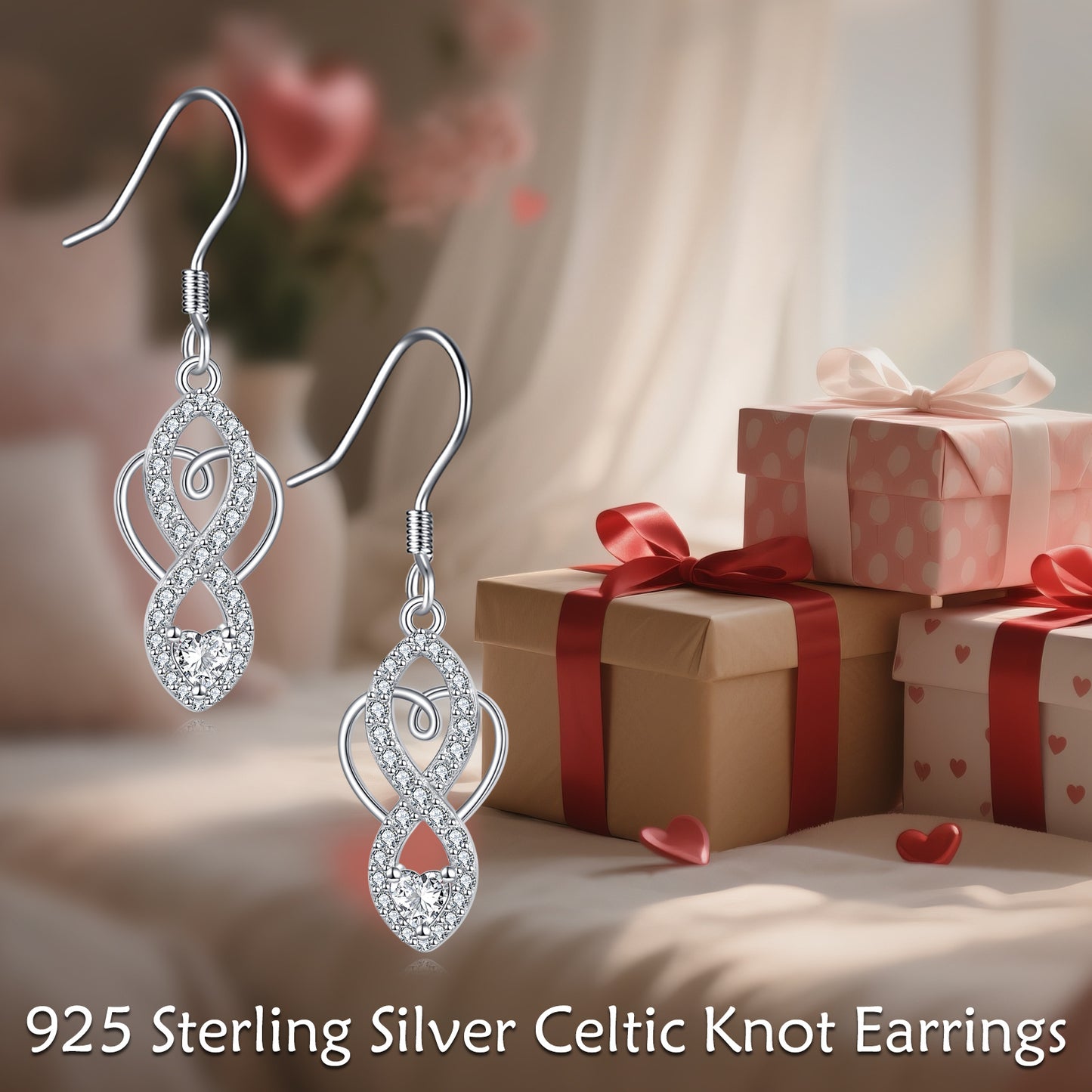 Celtic Knot Earrings 925 Sterling Silver Infinity Dangle Drop Earrings Irish Celtic Jewelry Gifts for Women