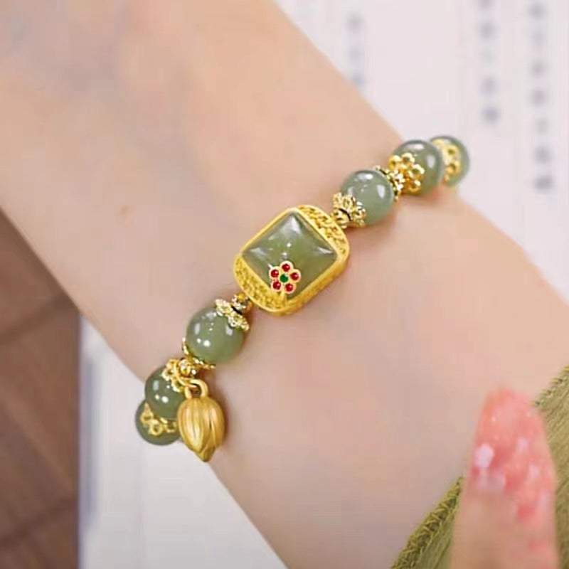 New Chinese Style Square Sugar Lotus Beaded Bracelet Female Light Luxury Niche Design Exquisite Girlfriends Bracelet Lucky Beads For Girlfriend