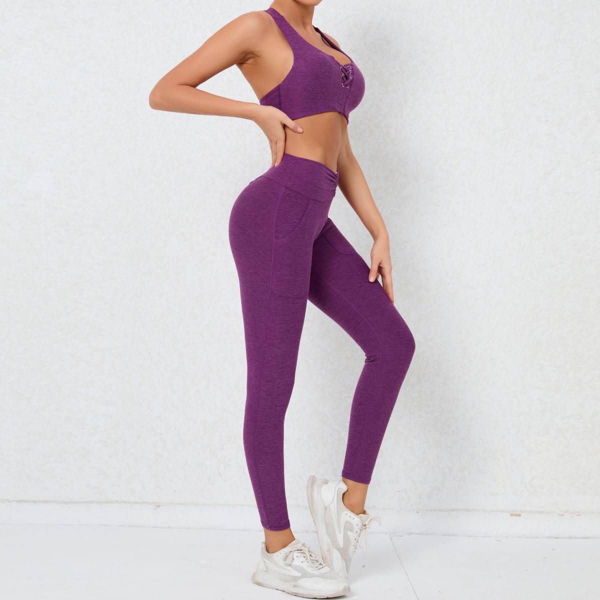 Pocket Tight Brushed Yoga Suit Quick-drying Front Waist Pleated Outdoor Running Sports