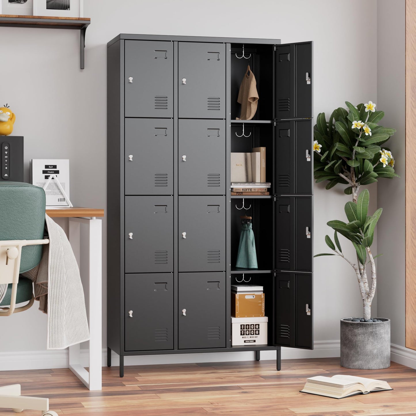 METAN Metal Locker For School Office Gym Bedroom, 12 Doors Black Steel Storage Locker Cabinet For Employees, Industrial Storage Locker, Assembly Required 12 Door-Black