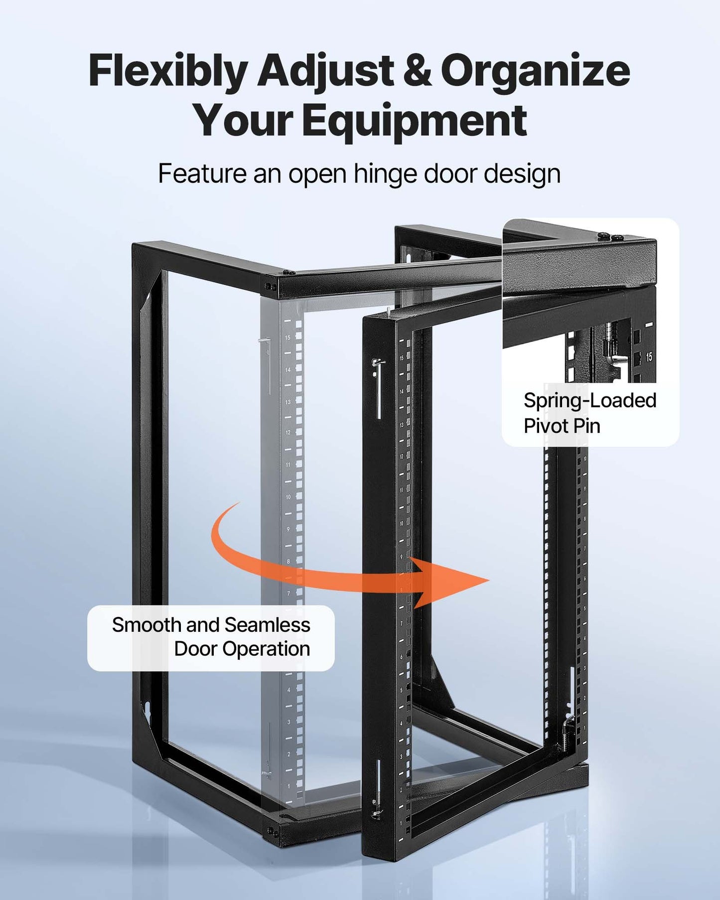 15U Wall Mount Server Rack, 150 Lbs Max Load Capacity, Open Frame Network Rack With 180 Degrees Gate Swing, Carbon Steel, For 19-Inch IT Network Equipment & AV Devices Computer Server, Black