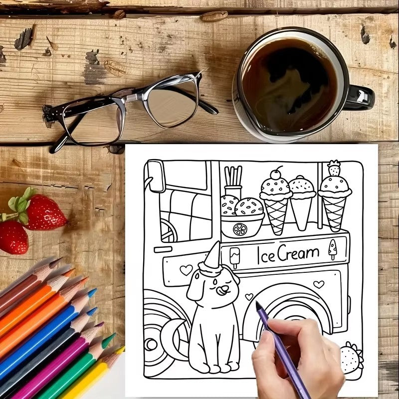 28 Pages Cozy Dogs Coloring Book Coloring Book For Adult Stress Reduction Colouring Book Valentine's Day Gifting, Birthday Party Gift, Drawing Supplies, Christmas Gift, Back To School Supplies