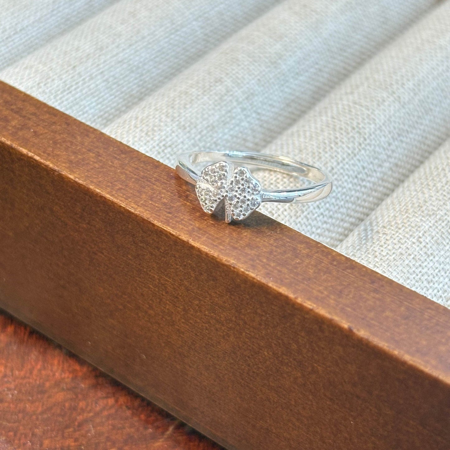 1pc 999 Sterling Silver Zircon Clover Open Ring, Sweet & Elegant Style, Perfect For Daily Wear & Valentine's Day Gift