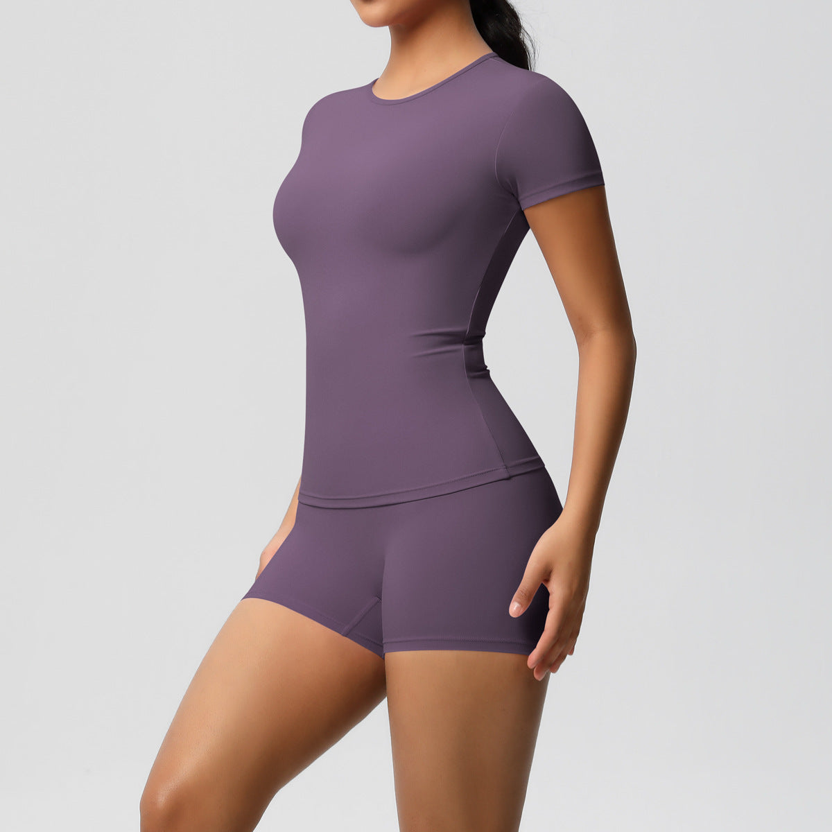 Slimming Stretchy T-Shirt And Fitness Shorts Set For Women