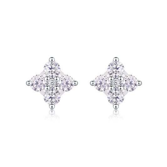 S925 Sterling Silver Gold Plated Clover Stud Earrings, D-VVS1 Moissanite, 1.2g Women's Jewelry Gift Box