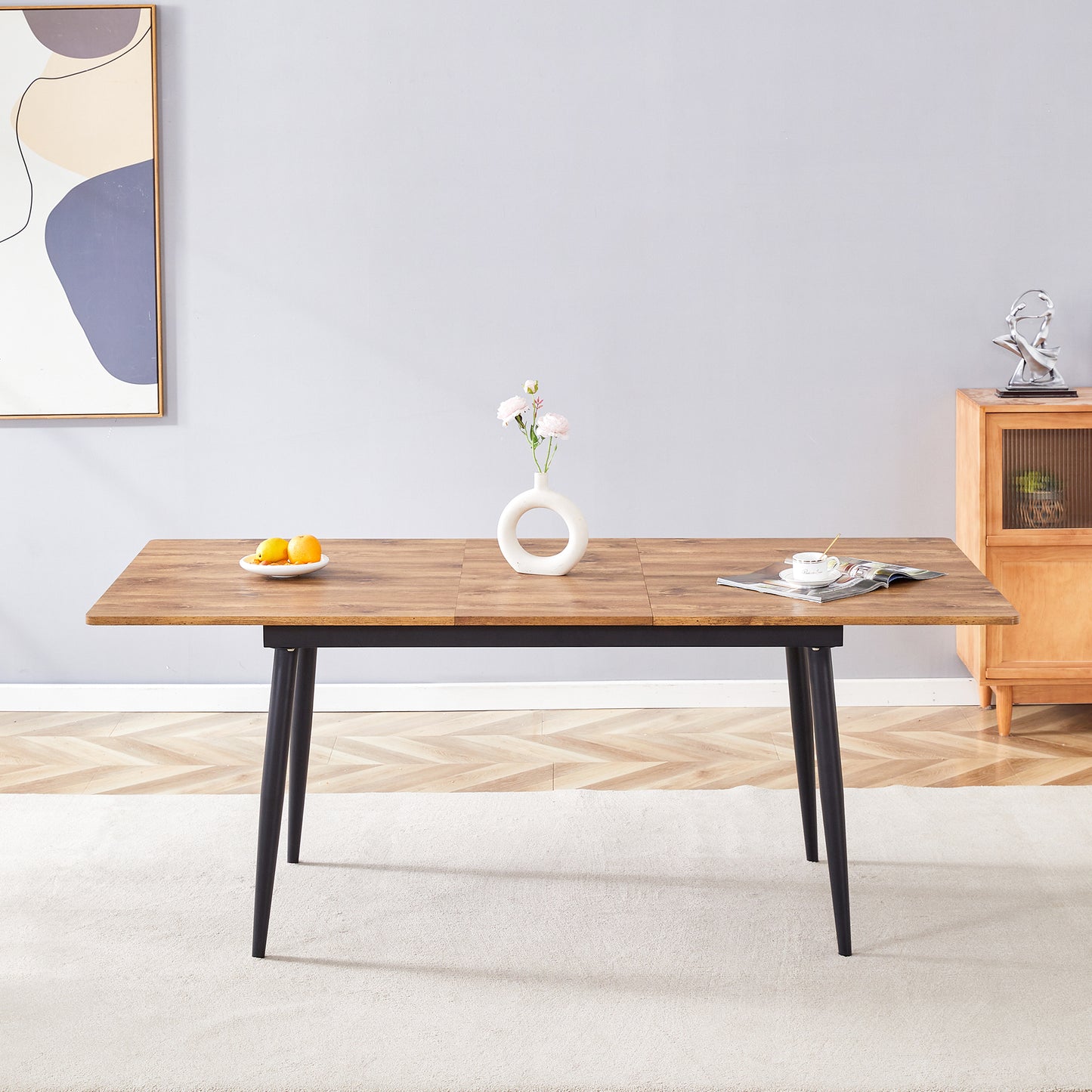 Rectangular Dining Table 190.5cm-150cm, Wood Effect Surface, Metal Legs, Kitchen Table For 6-8 People, Modern Industrial Style