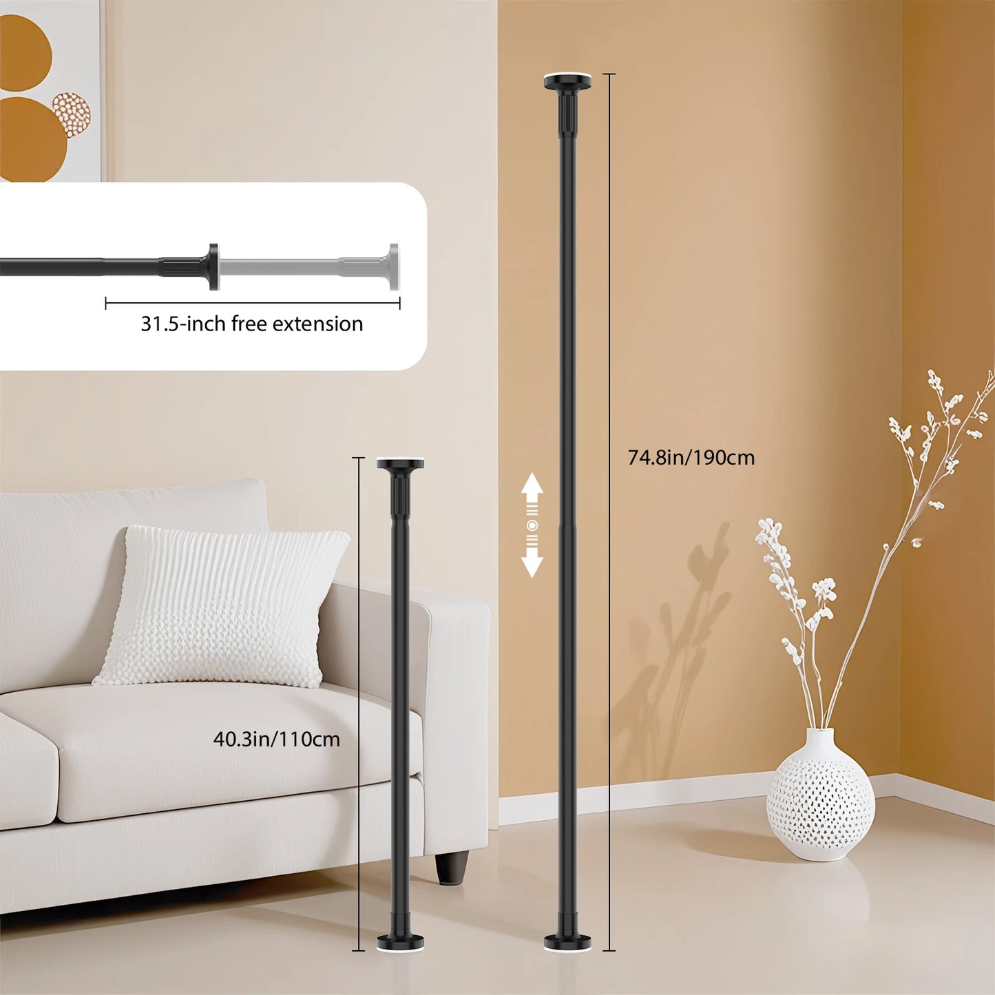 Adjustable Telescopic Pole No Drill1.9m Extendable Hanging Rod Bathroom Curtain Clothes Drying Storage Organization Multipurpose