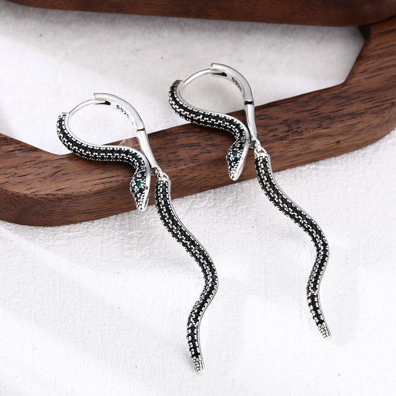Korean Style Retro Exquisite Rhinestone Snake Earrings Fashion