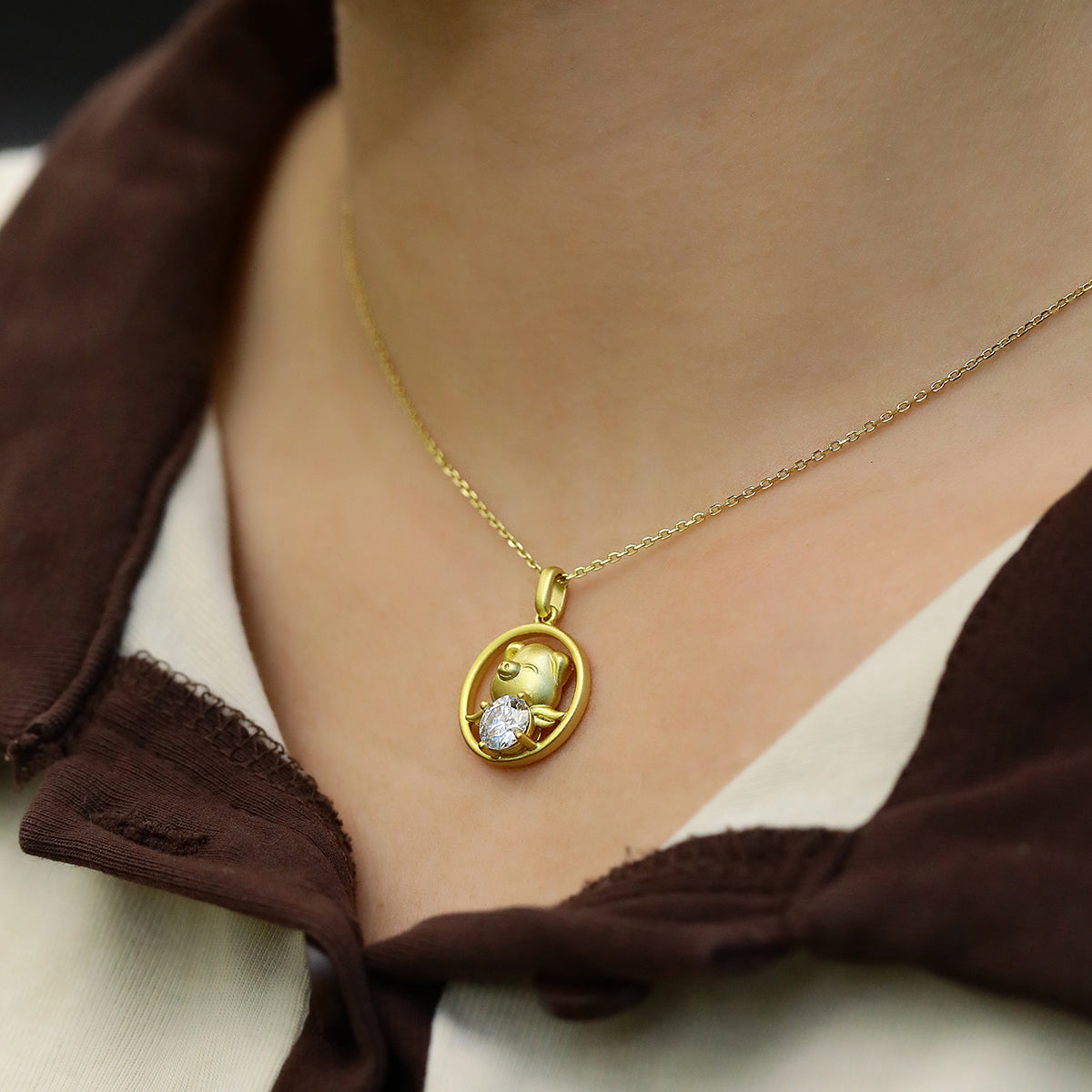 S925 Sterling Silver Gold Plated 1ct Moissanite Chinese Zodiac Necklace 5.2g GRA Certified Gift Box