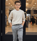 Boys Slim Fit Grey School Trousers Kids Smart Casual Pants Elastic Waist 6-12Y