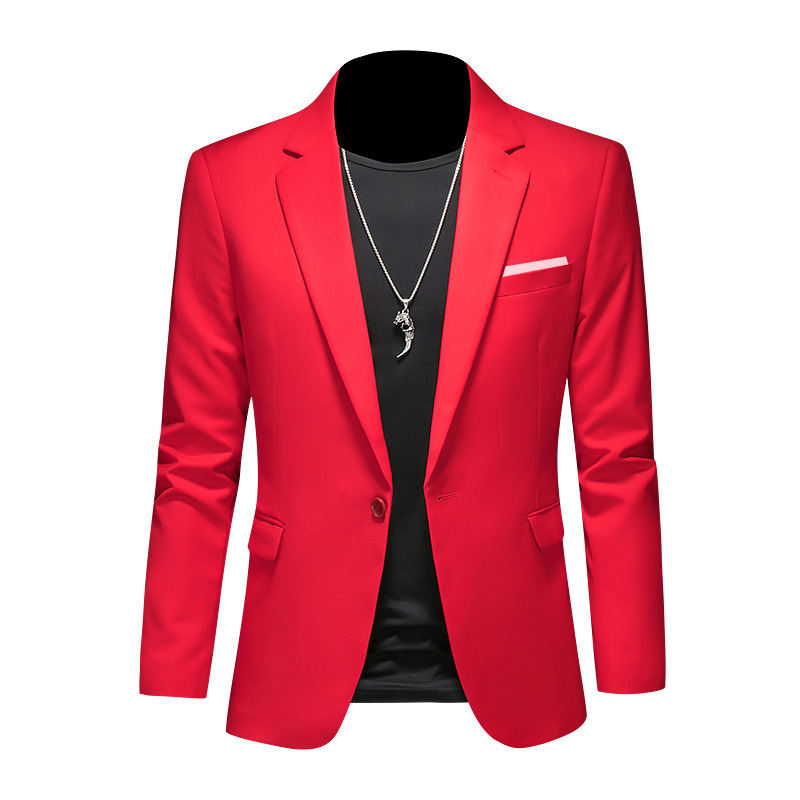 Mens Formal Wear Korean-Style Slim-Fit Blazer Single-Breasted Suit Jacket