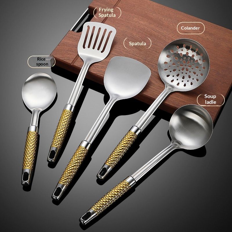 Stainless Steel Hammered-Surface Kitchen Utensil Set With Spatula And Spoon