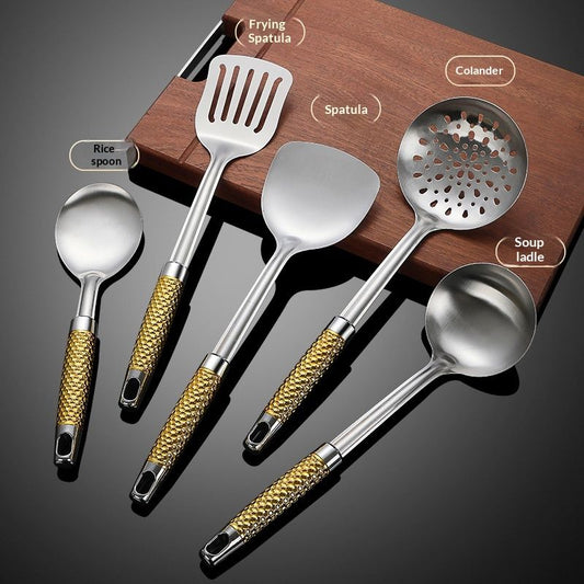Stainless Steel Hammered-Surface Kitchen Utensil Set With Spatula And Spoon