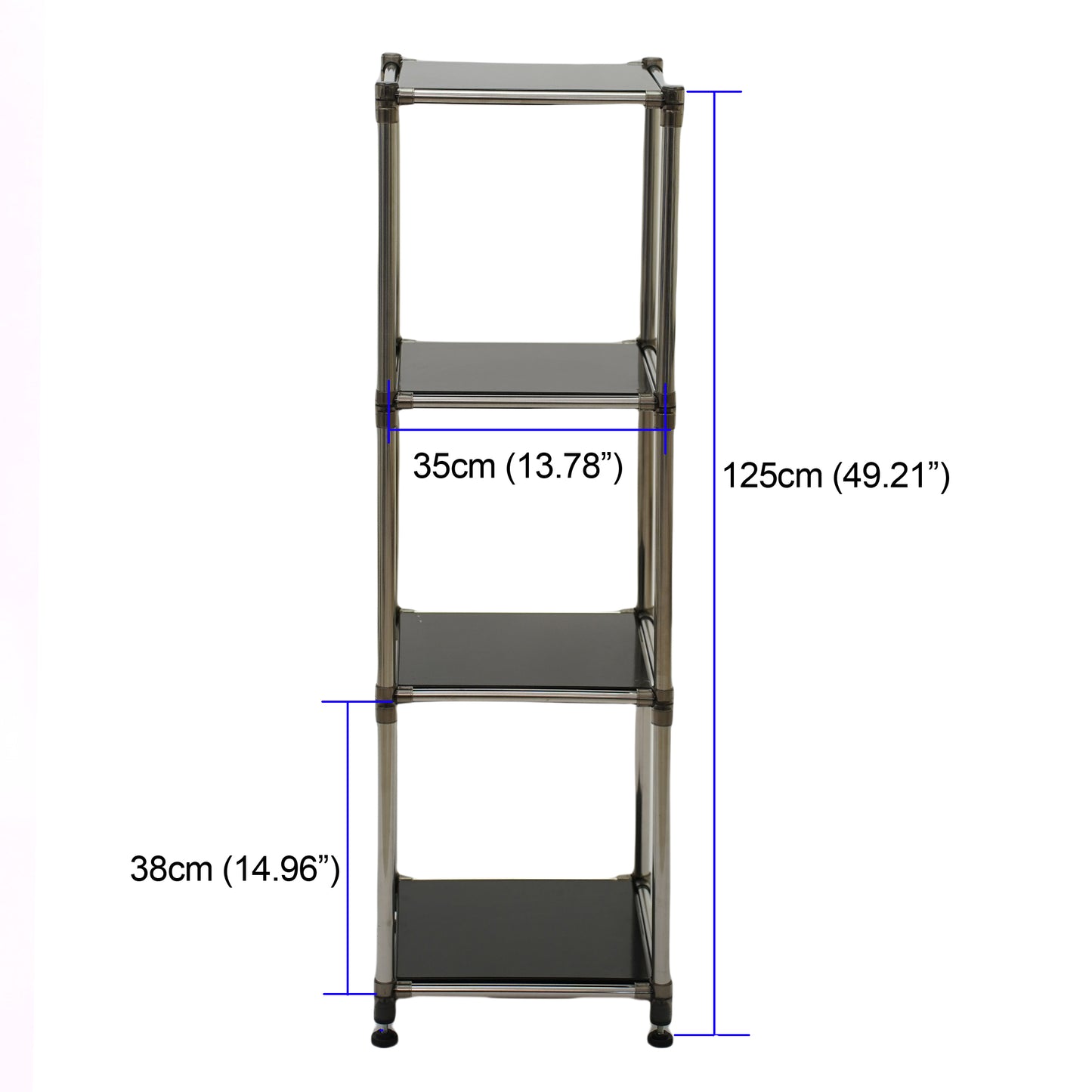 Korean Black 4-Tier Heavy Duty Stainless Steel Storage Shelving Unit, 100lbs Shelf 49 H X 14.9 W X 13.7D For IndoorOutdoor Organization , Modular Rack,  Extremely Durabl