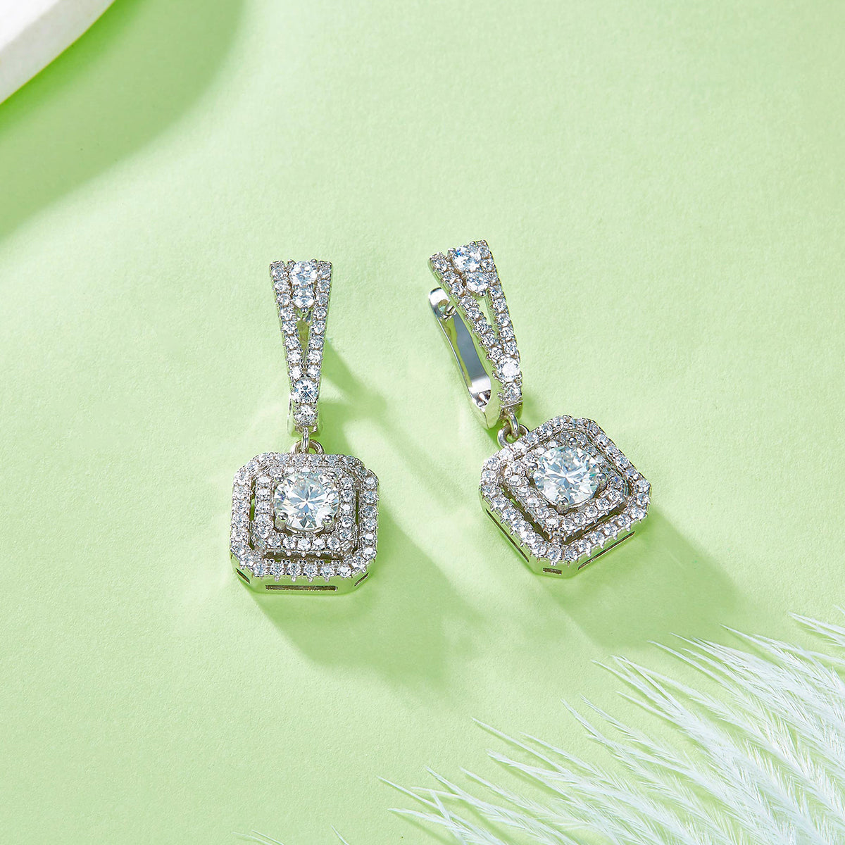 S925 Sterling Silver Double Halo Drop Earrings, 6.5mm D-VVS1 Moissanite, Platinum Plated 6.8g Women's Jewelry Gift Box