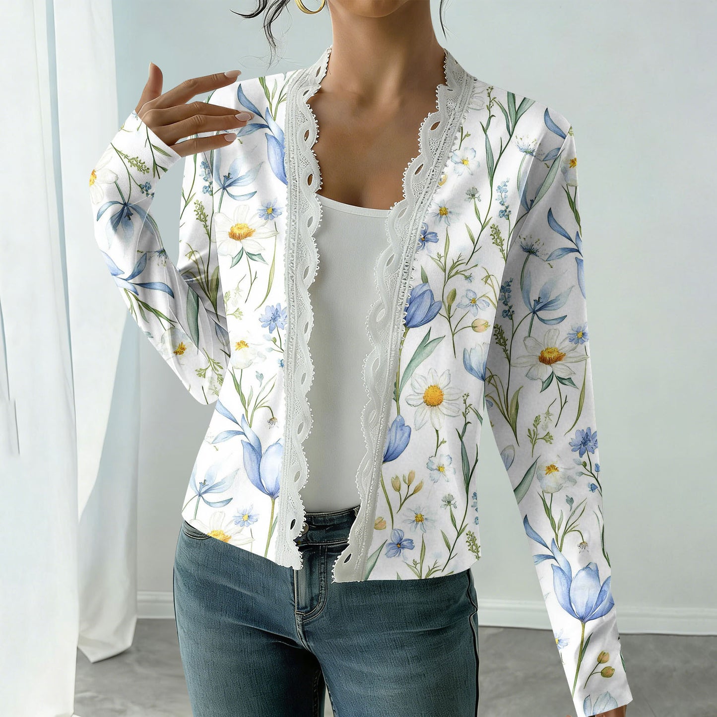 Elegant New Long-sleeved Printed Knit Cardigan