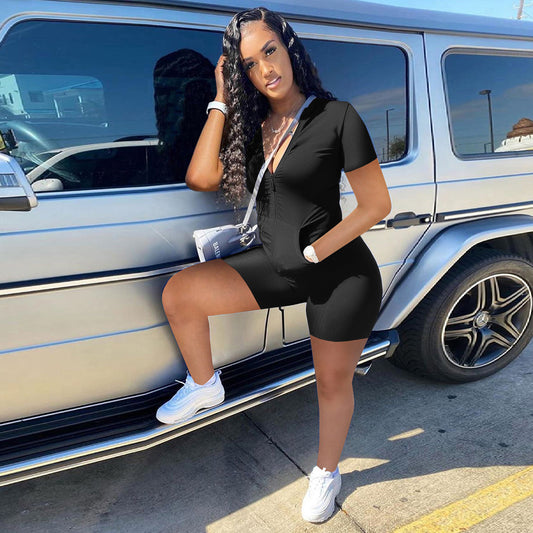 Womens Casual Solid-Color Fashion Two-Piece Set