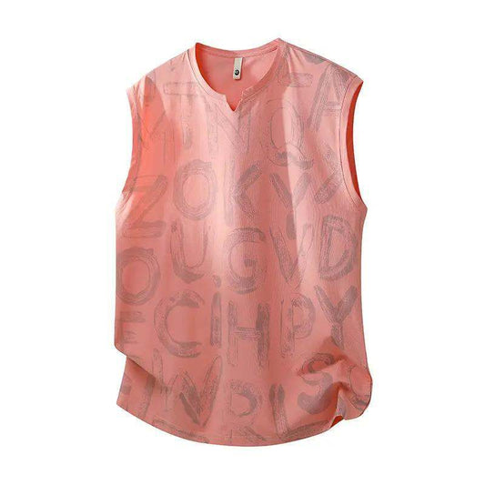 Casual Summer Printed Crew-neck Vest Trendy For Sports And Fitness