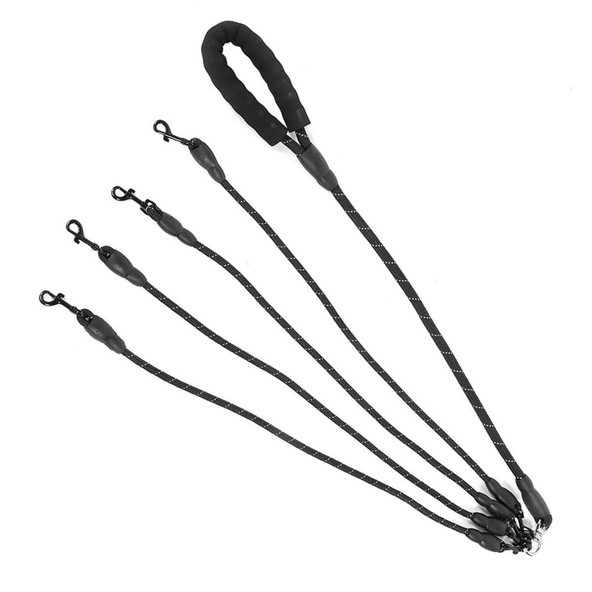 Pet Dog Wear Resistant 4-Ways Traction Rope Accessory For Outdoor Walkingblack 4 Heads