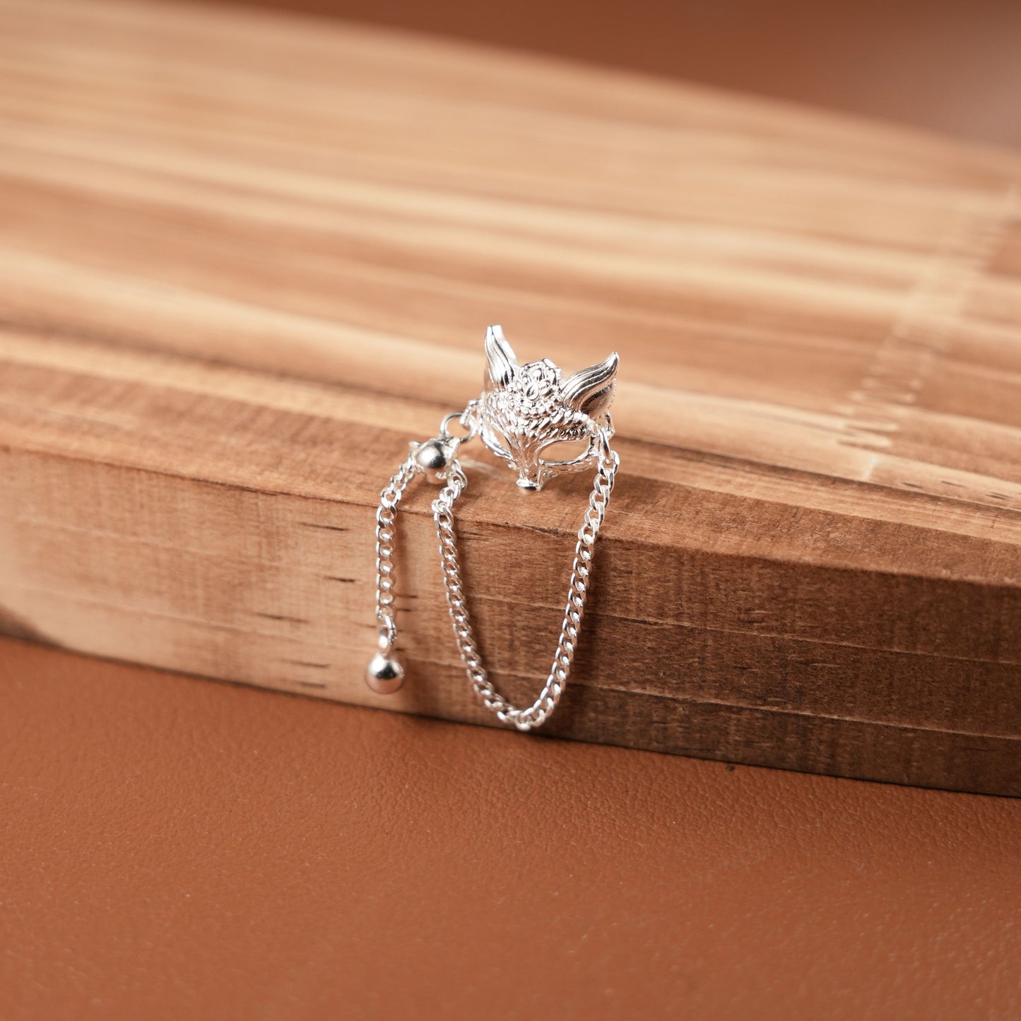 1pc 999 Sterling Silver Fox Mask Adjustable Chain Ring, Retro Chinese Style, Perfect For Daily Wear & Valentine's Day Gift