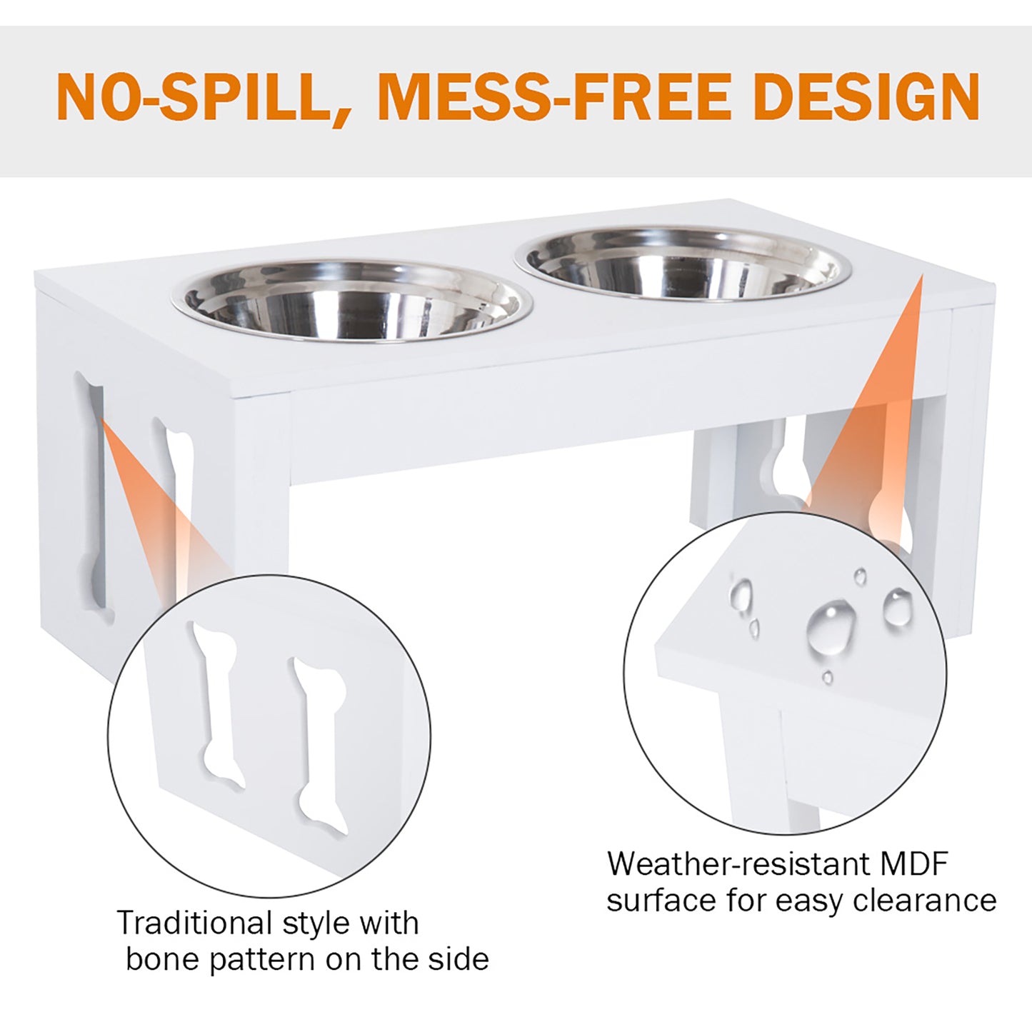 23" Modern Decorative Raised Dog Bowls, Wooden Heavy Duty Pet Food And Water Bowl, Elevated Feeding Station, White