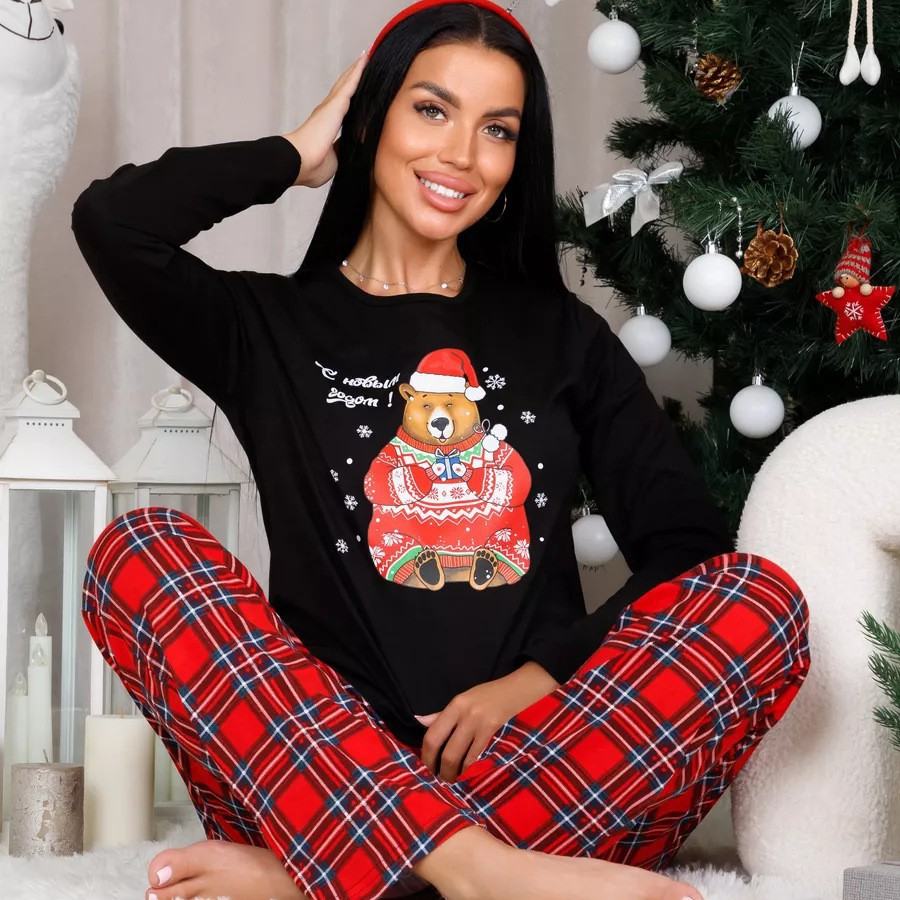 Christmas And New Year Plaid-Print Pajama Set